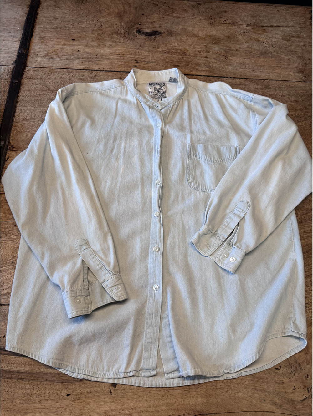 Vintage Andrews Blues Denim Shirt Mens L Light Wash 90s Y2K Top *note